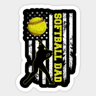 Softball Dad Cute Baseball American Flag Fathers Day Vintage Sticker